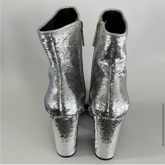 Kendall + Kylie Bootie Silver Sequin Haedyns Square-toe Ankle Boots - Picture 6 of 11